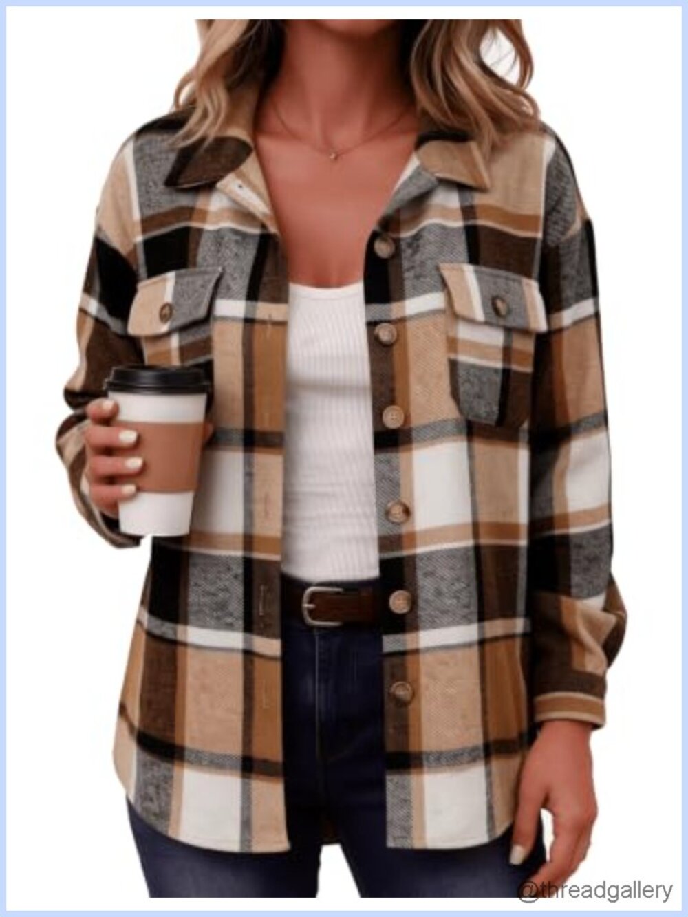 Plaid Flannel Shacket Jacket Button Down Oversized Winter Coat